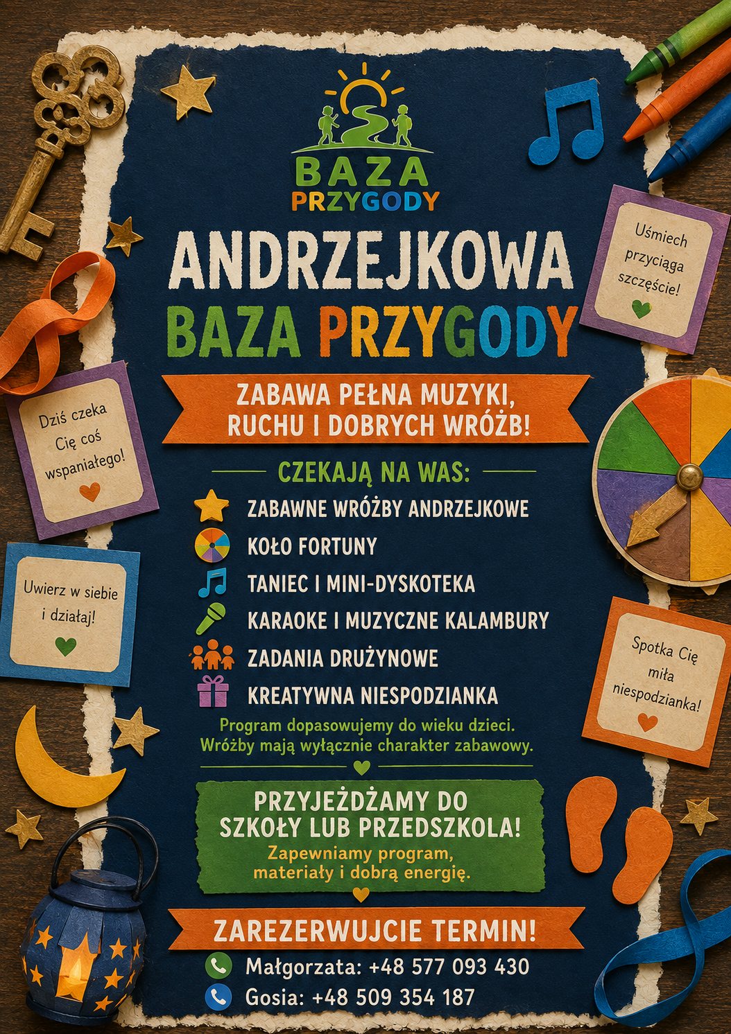 Plakat Andrzejkowa Baza Przygody – zabawa pełna muzyki, ruchu i dobrych wróżb