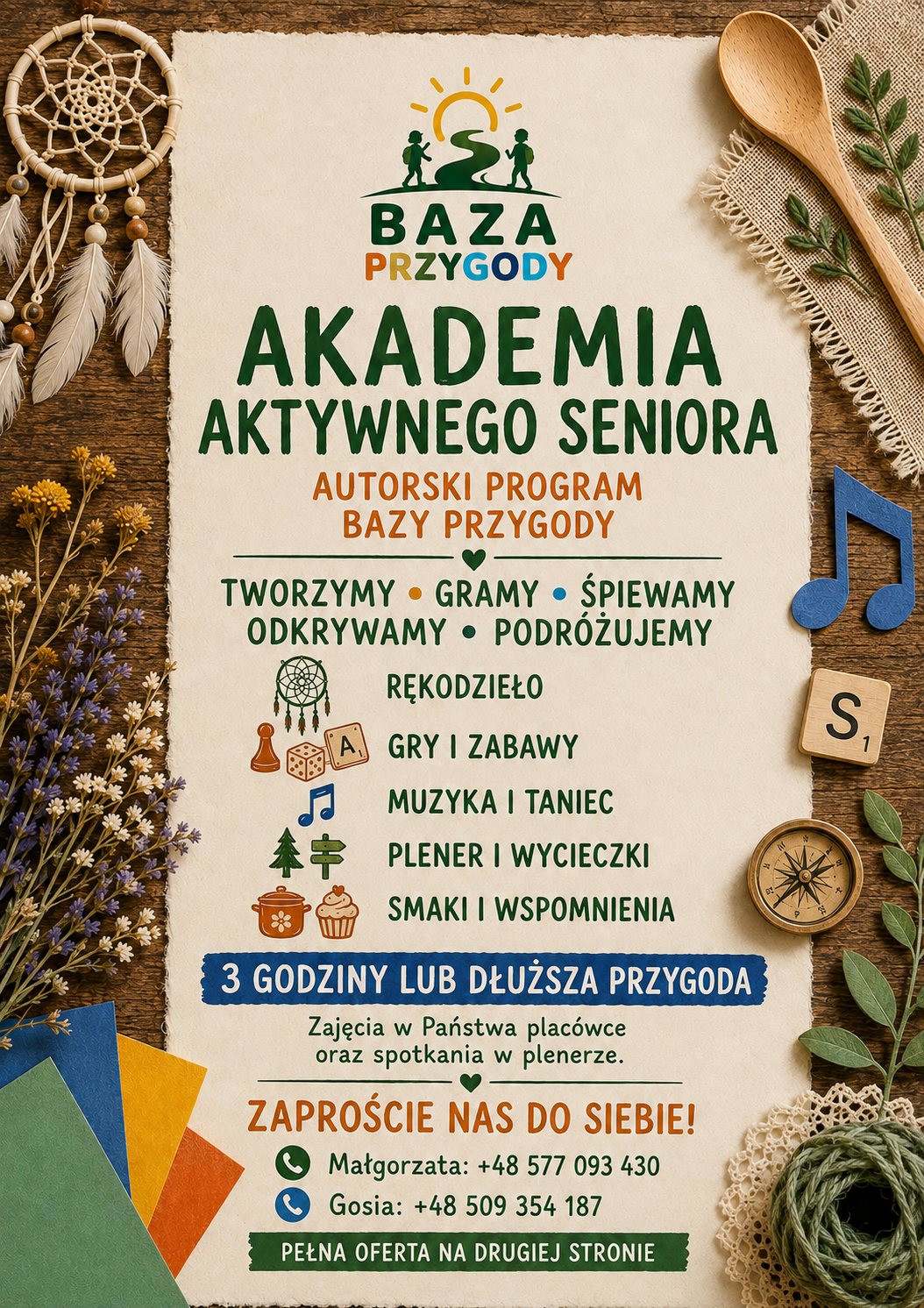 Ulotka Akademii Aktywnego Seniora – strona pierwsza z ofertą zajęć